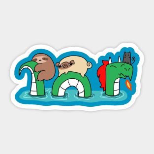 Sloth and Pug Riding a Dragon Sticker